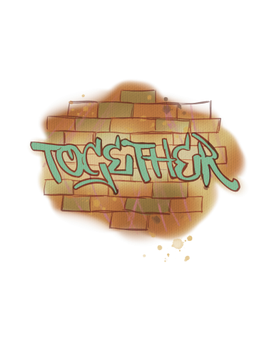 Text "Together" spray painted on a brick wall.