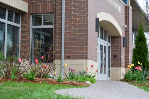 Front door Main Library on Woodmere