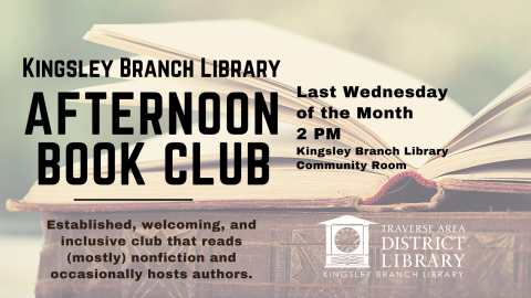 Image of an open book with the words "Afternoon Book Club" overlaid.
