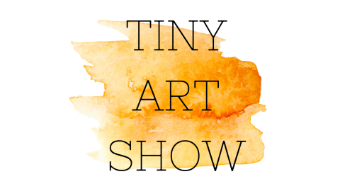 smear of yellow paint with Tiny Art Show printed on top
