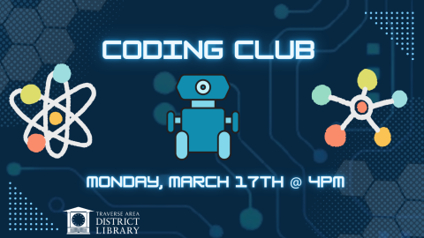 Coding Club Monday March 17th at 4pm with a robot