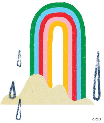 Tall skinny rainbow with colorful raindrops