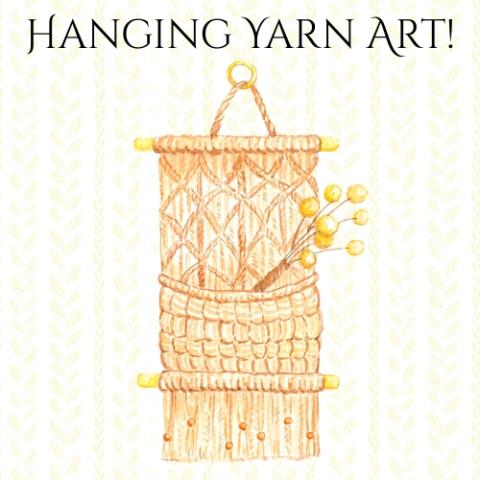 Image of a macrame wall hanging over a light yellow background. Text above the image reads Hanging Wall Art.