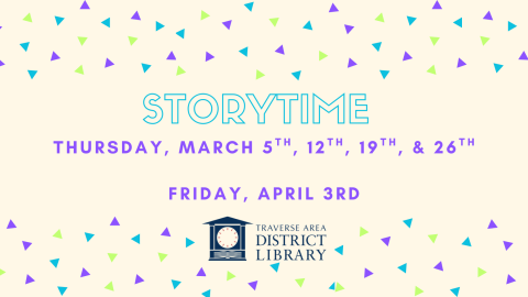 Storytime Thursday March 5th, 12th, 19, & 26th Friday April 3rd surrounded by confetti