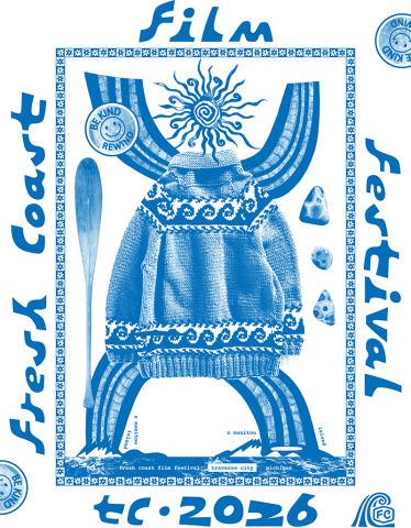 poster for the first Fresh Coast Film Festival in Traverse City - an original design incorporating indigenous imagery by artist Geoffrey Holstad 
