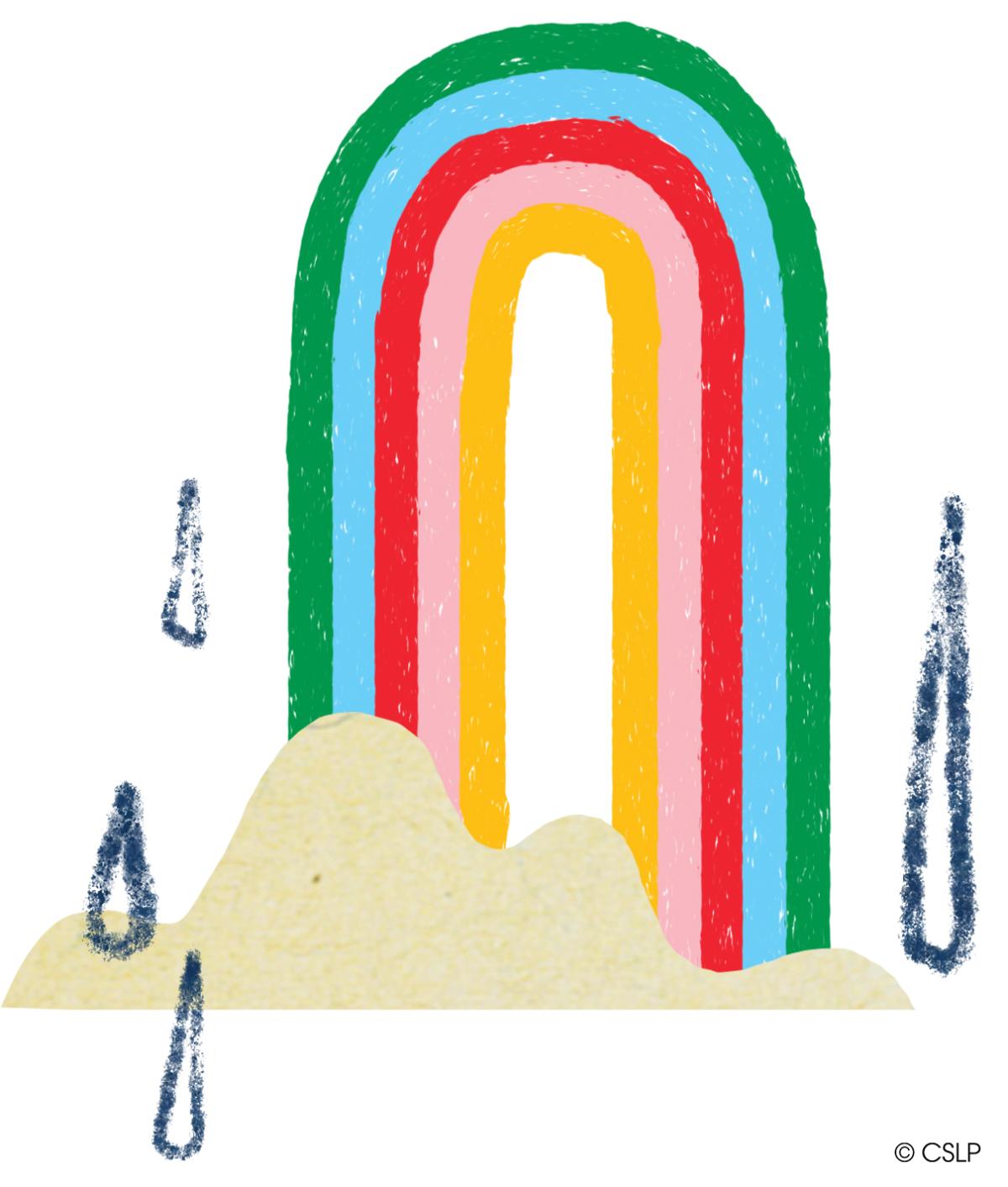 Tall skinny rainbow with colorful raindrops