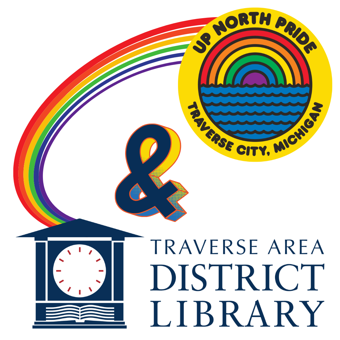 TADL Logo with rainbow leading to Up North Pride logo