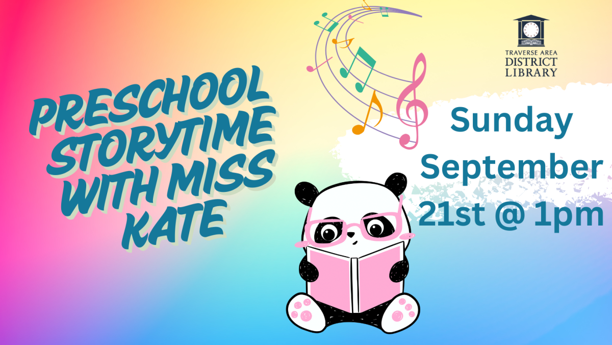 Preschool Storytime with Miss Kate Sunday September 21st @ 1pm Panda with glasses reading a book