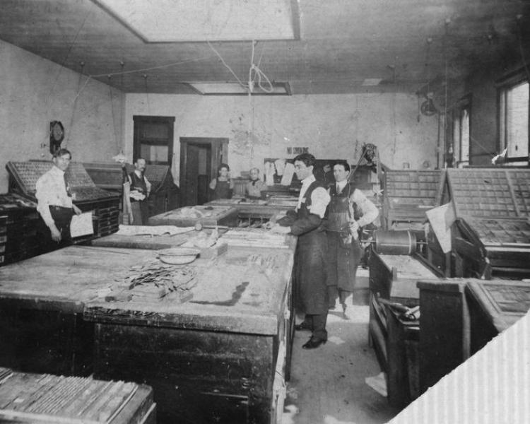 Newspaper layout room in black and white