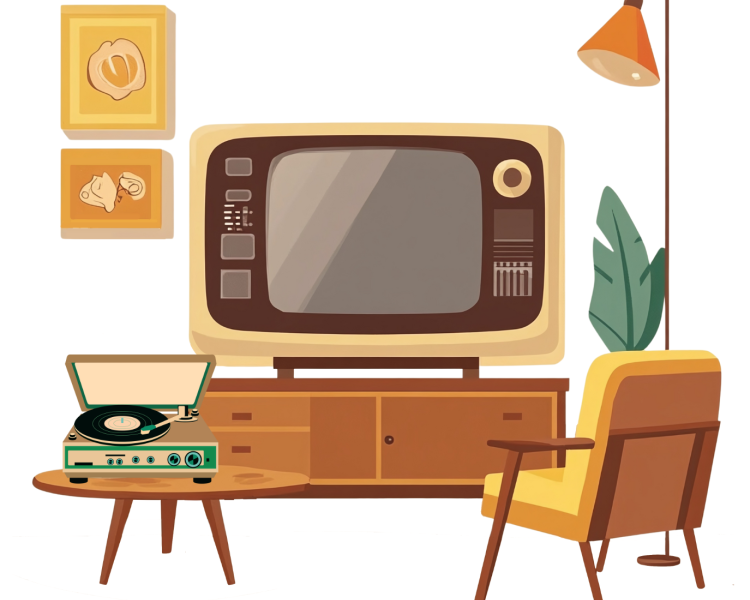 chair tv and record player