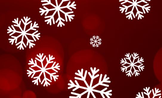 White snowflakes on a dark red background