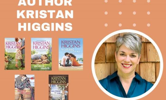 This picture shows book covers and face of author Kristan Higgins.