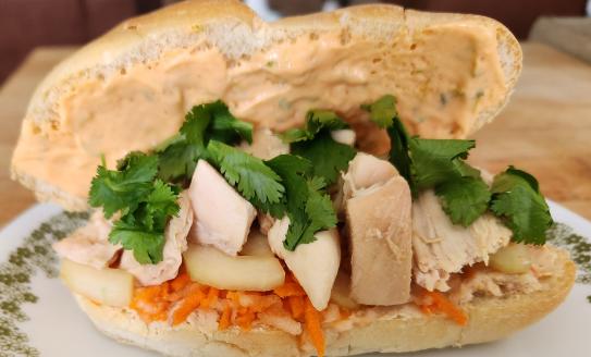 Chicken Banh Mi sandwich on a plate