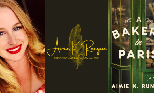 Photo of author Aimie Runyan and a cover of her new book A Bakery in Paris