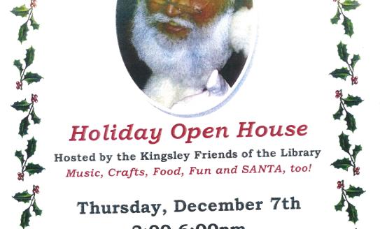 Image of Santa winking at camera, with the words Holiday Open House underneath.
