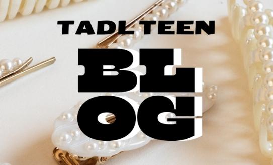 Header with pearl hairclips and accessories on a white background. Black text reads: TADL Teen Blog.