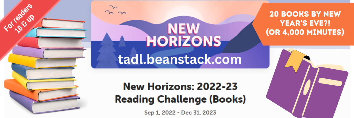New Horizons Beanstack challenge for readers 18 & up