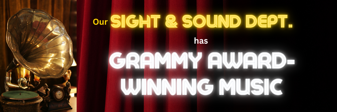 Red carpet and gramophone with Visit our Sight & Sound Department for Grammy Award-Winning Music