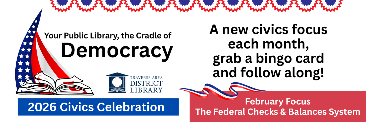 Flag image and your public library, the cradle of democracy 