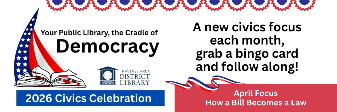 Civics Celebration logo of a flag and book, all other info repeated at link