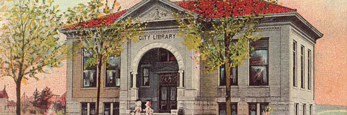 color illustration of Traverse City Public Library, circa 1905